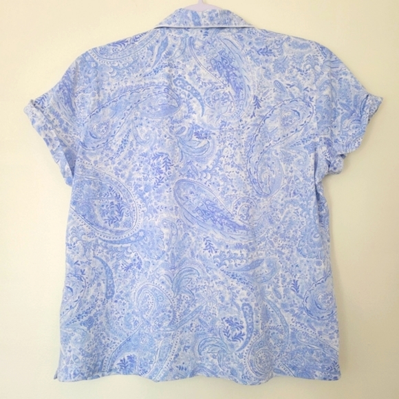 Lauren Ralph Lauren Artsy Blue Paisley Boho PJs Top M - Picture 2 of 6